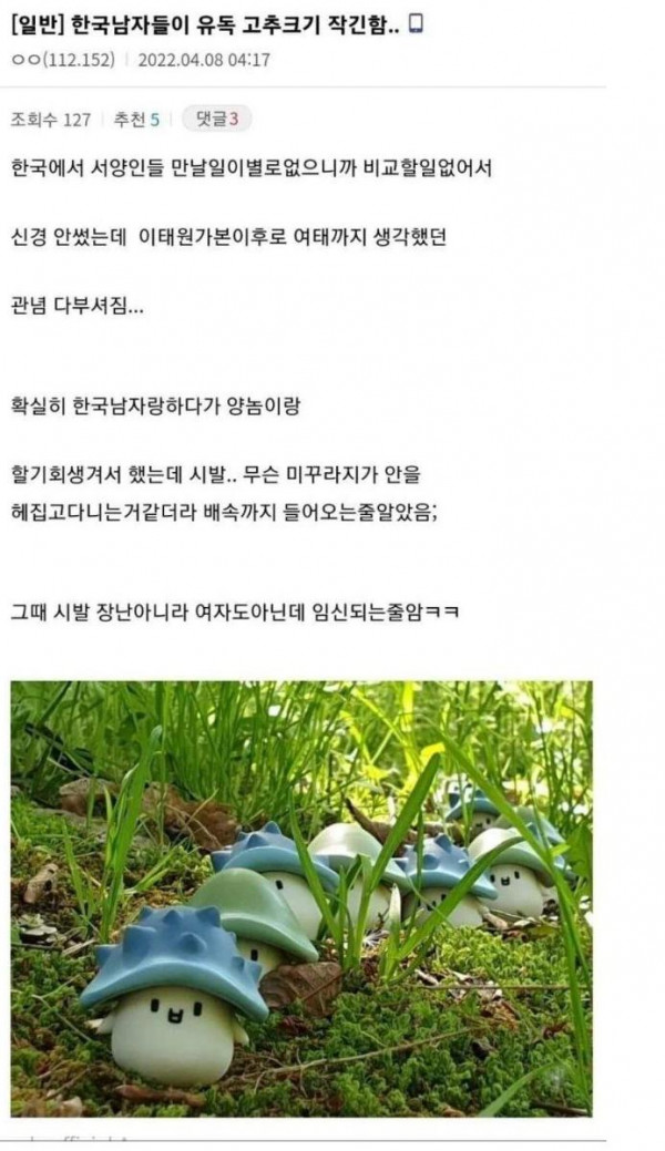 한국남자들이 유독 작긴함 경험담